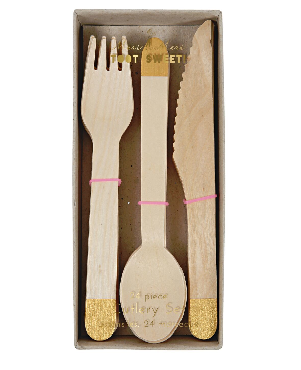 Wooden  Set-Gold Cutlery