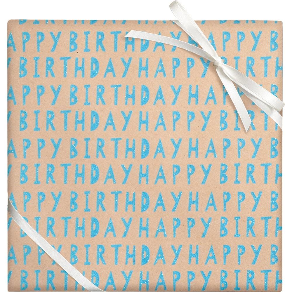 Wrap Roll 30X120 inch-Happy Birthday Blue Glitter