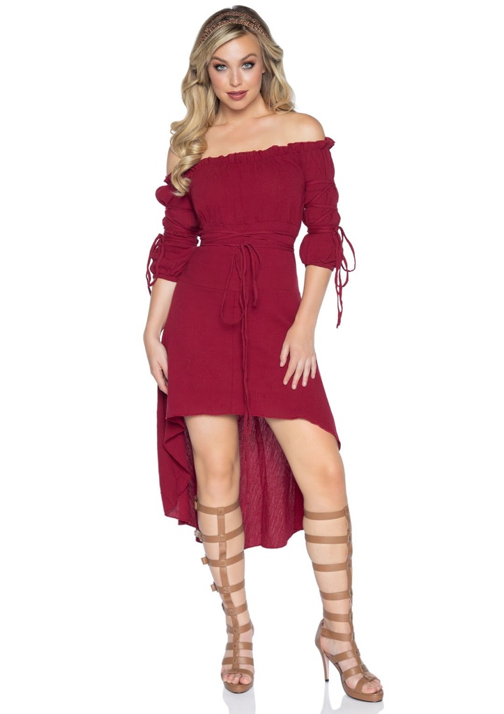 Gauze High Low Peasant Dress Burgundy Women Costume Countries & Historical