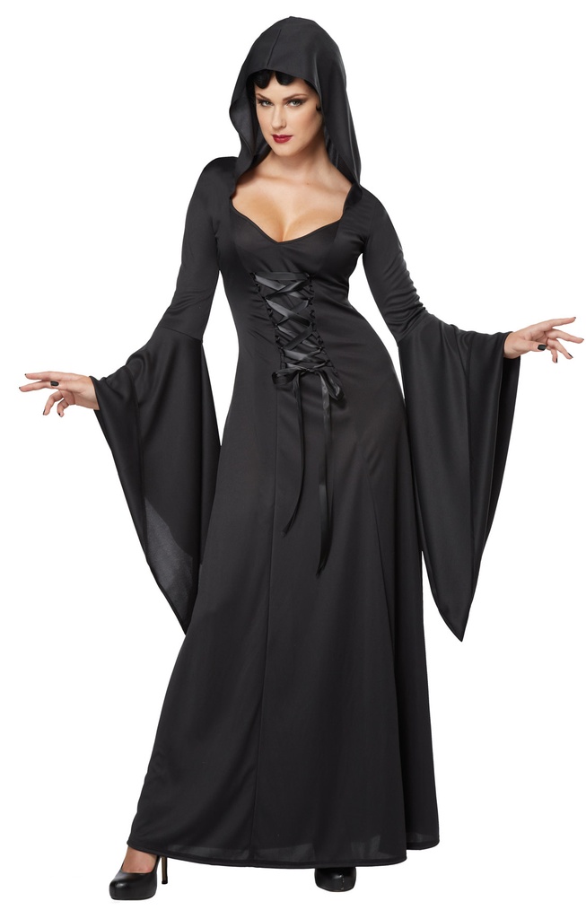 Women  Deluxe Hooded Robe -Black Scary & Villains