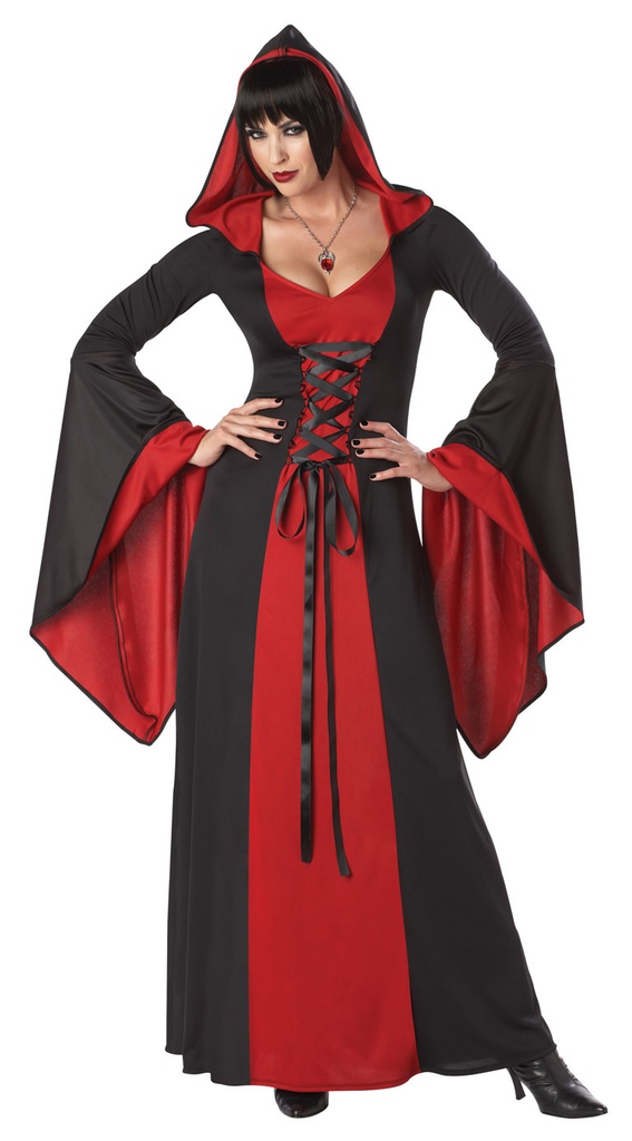Women Adult Hooded Robe Deluxe Red Black Scary & Villains