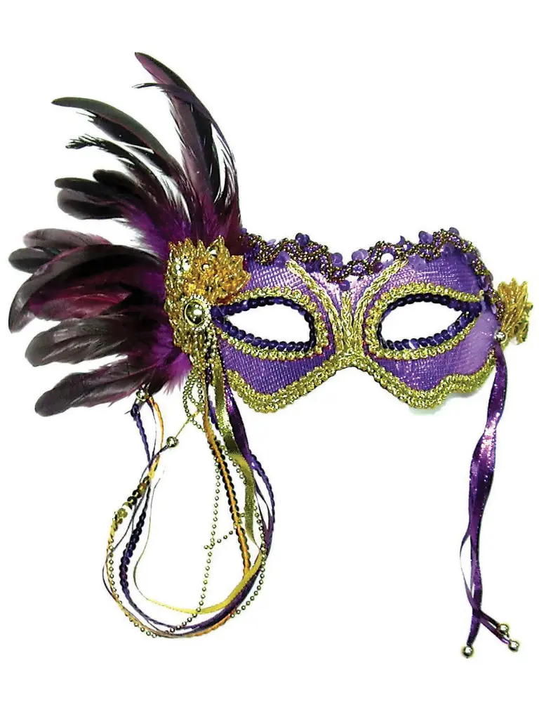 Purple Metallic & Side Feather Mask