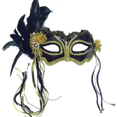 Black Metallic & Side Feather Mask