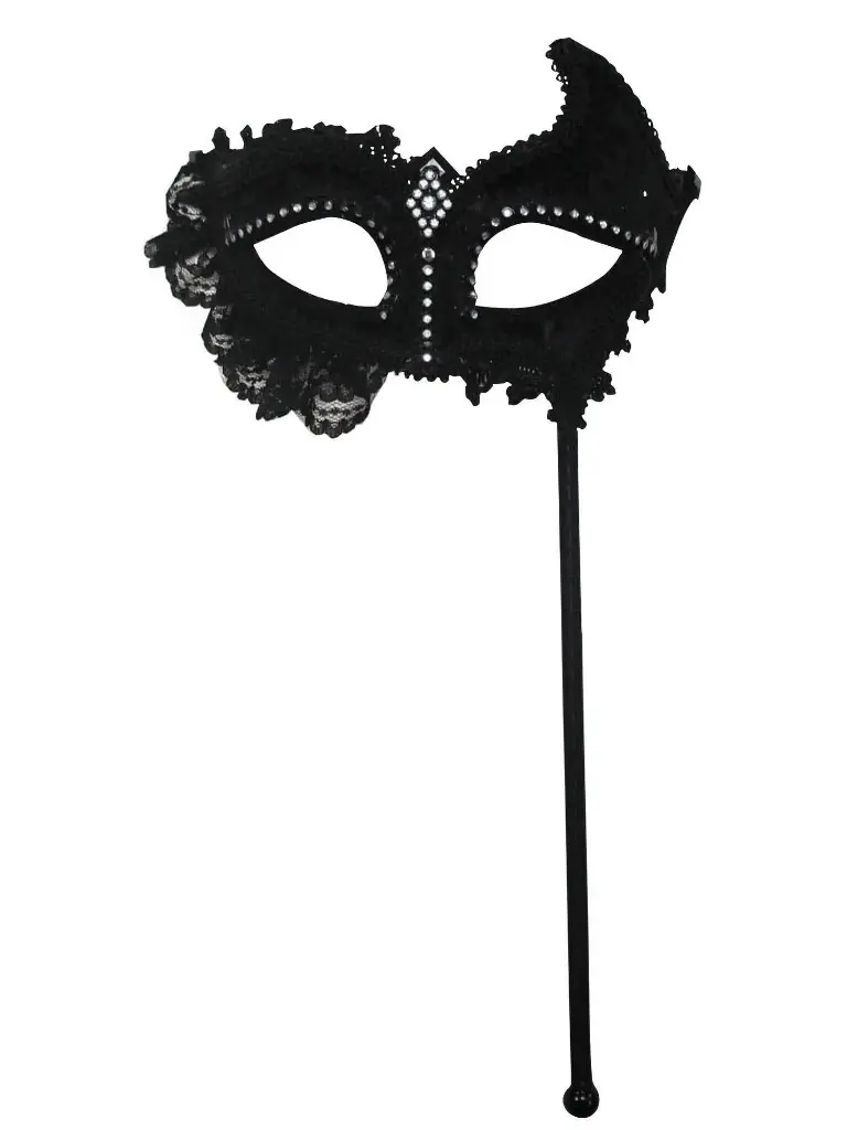 Black & Lace Mask On Stick
