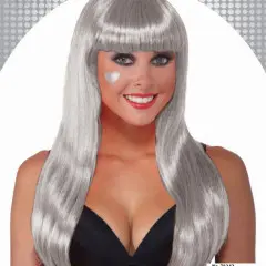 شعر مستعار فضي طويل بخيوط لامعة