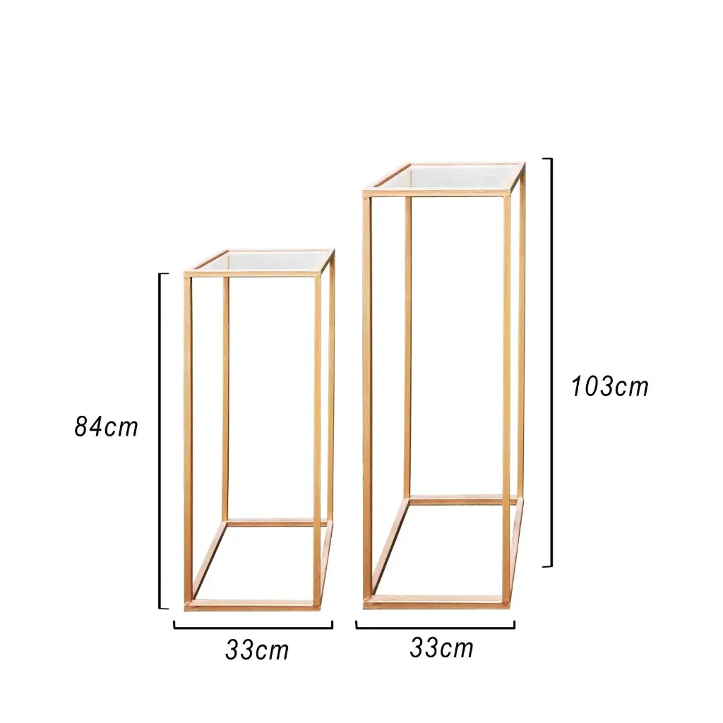 Gold Metal Stand With Glass Top Rental/Piece