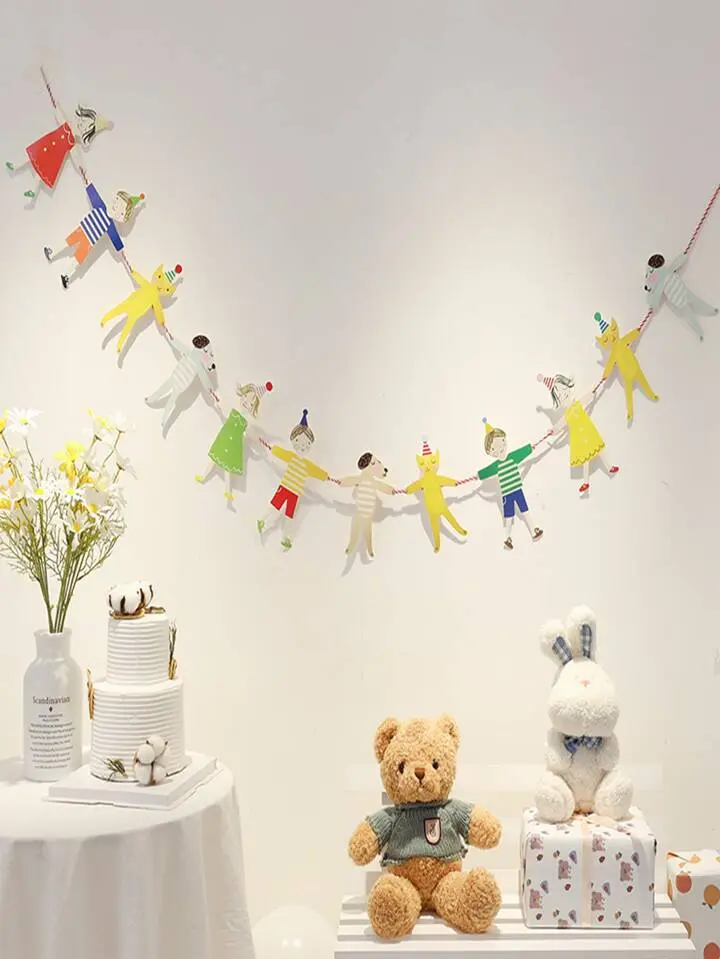 Paper Pull Flag, Cute Figure & Animal Pattern Hanging Flag