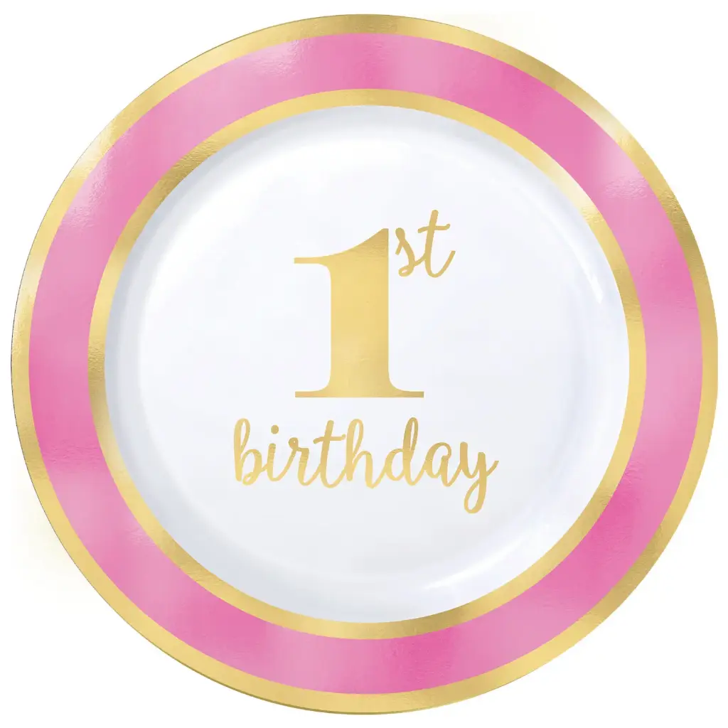 1st Birthday Girl - 10.25 Inch Premium Plates Pink 10/pk 