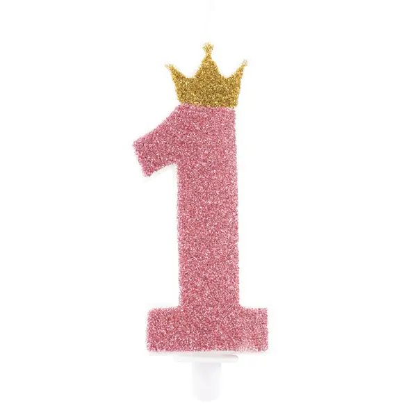 Numeral Glitter Light Blue Candle 1  9.5cm Silver Crown