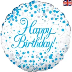  18 Inch Sparkling Fizz Birthday Blue Holographic Balloon 
