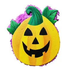Medium Die Cut Pinata 39X46- Halloween Pumpkin With Green Leaves