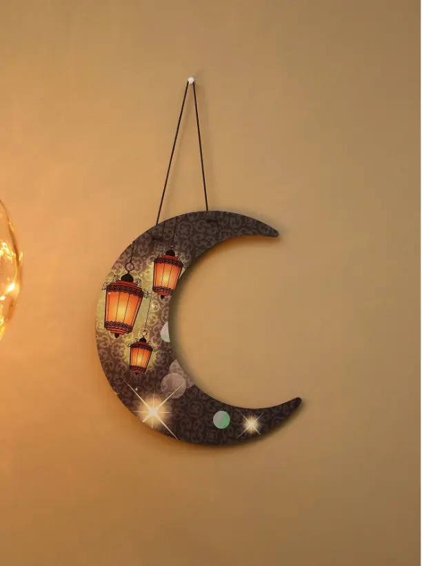 Wooden Lunar-Shaped Wall Plaque With Colorful Painting