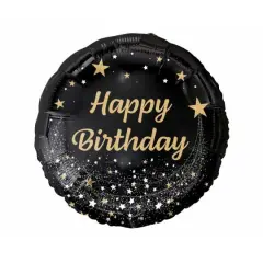 18 Inch Happy Birthday Black & Gold Foil Balloon
