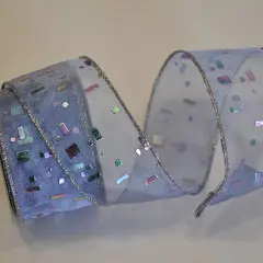 Ribbon Sheer Wired w shiny squares 2 Inch X 10Ft -  lavender
