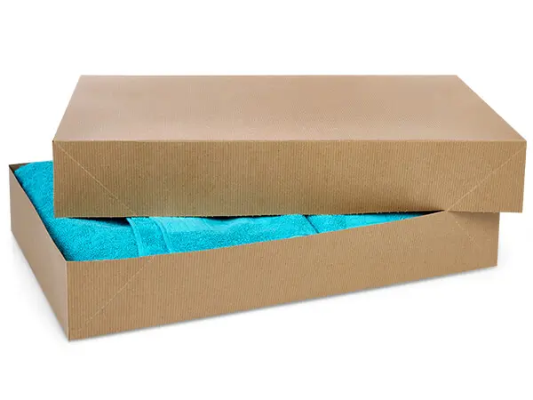 Box - Recycled Kraft 2 piece Apparel  -Kraft interior/Varnished pinstripe exterior (24x14x4)