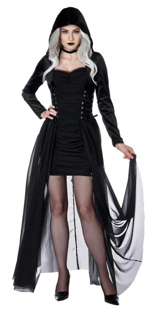 Gothic Black Hooded Women's Dress