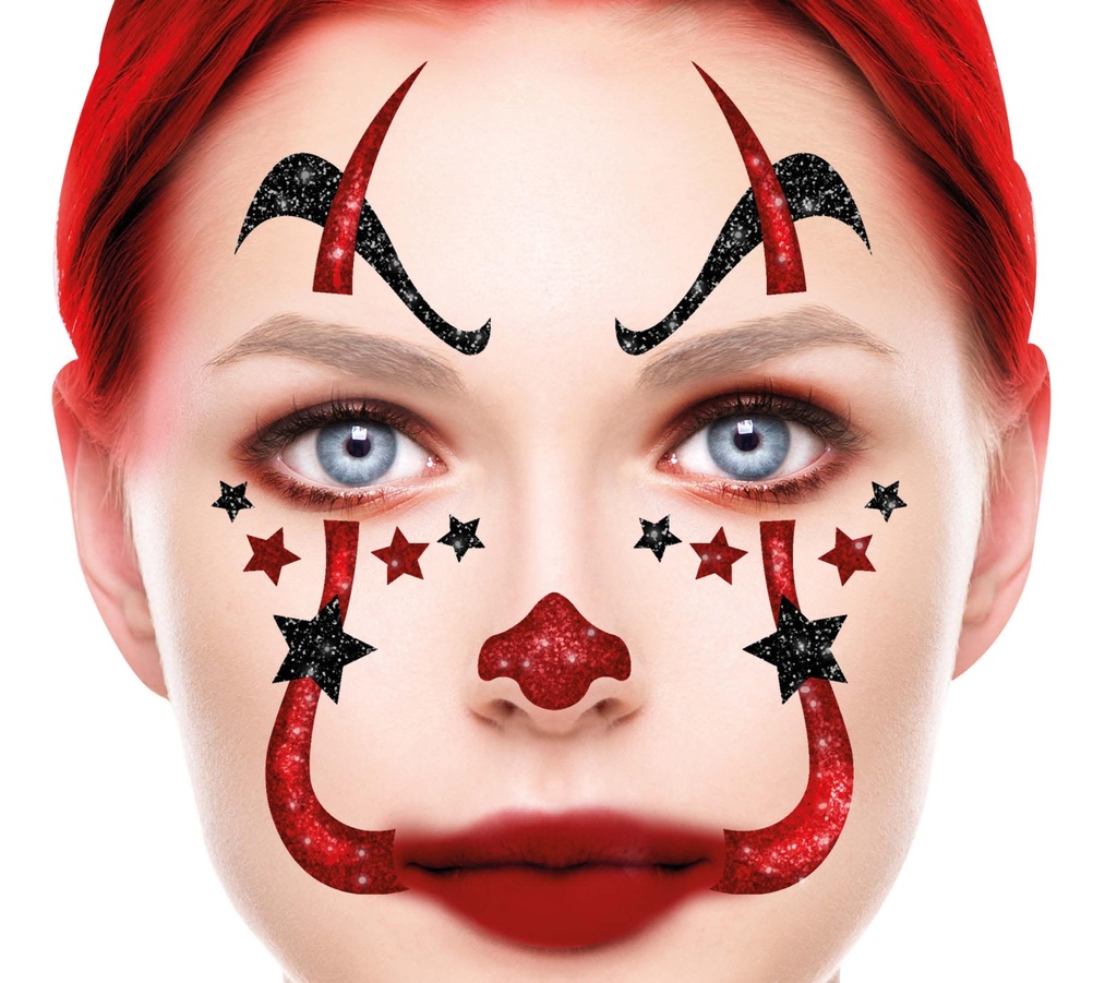 جليتر وجه لاصق - مهرج، 13×15 سم