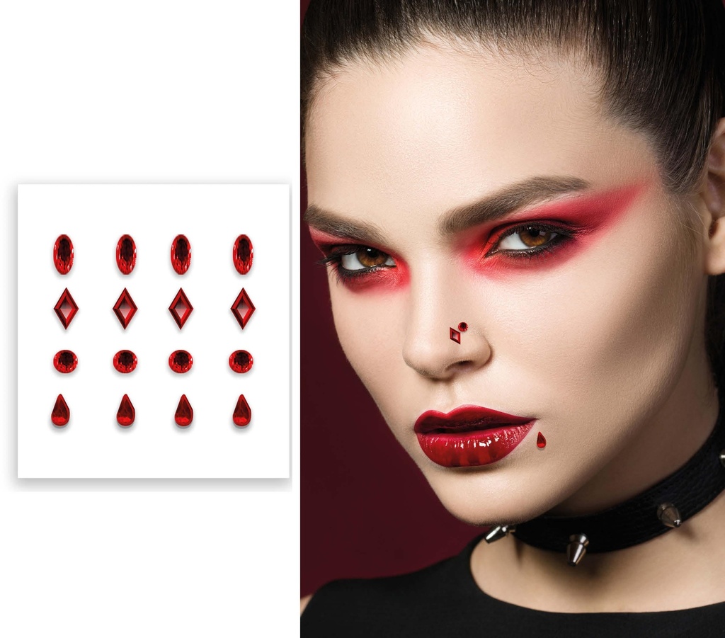 Red Face Gem Stickers / Fake Piercing