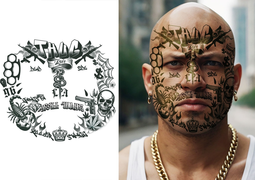 Thug Life Face Tattoo 30x13 Cm
