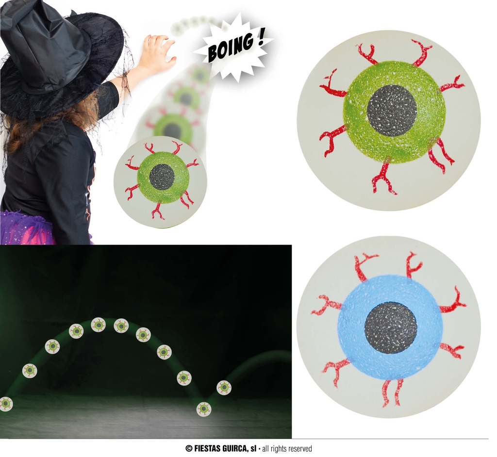 Bag Of 5 Rubber Balls/Eyes, 2.5 Cms, Glow