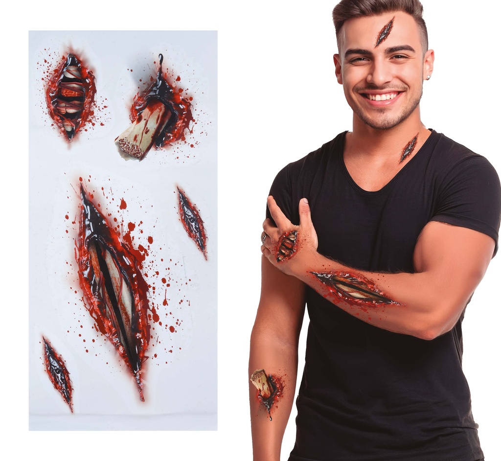 Open Wound Adhesive Tattoos, 30x14 Cms