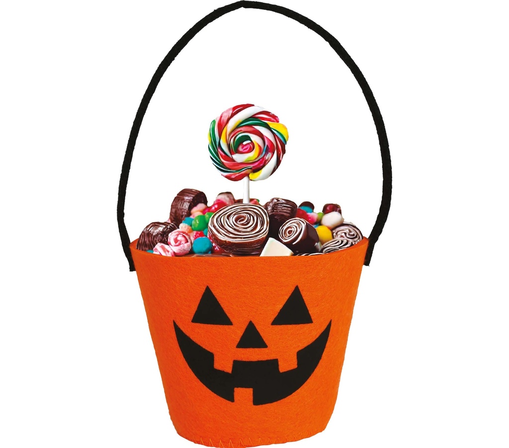 Orange Felt Pumpkin Candy Bucket 13x10 Cm