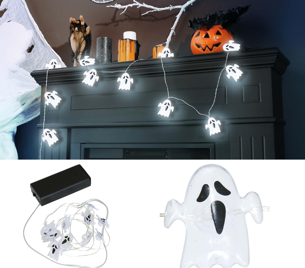 Wire Garland Batteries 10 Ghost Leds 120 Cms