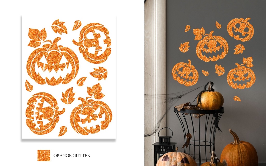 Pumpkin Sticker, Glitter Effect, 30x40 Cm