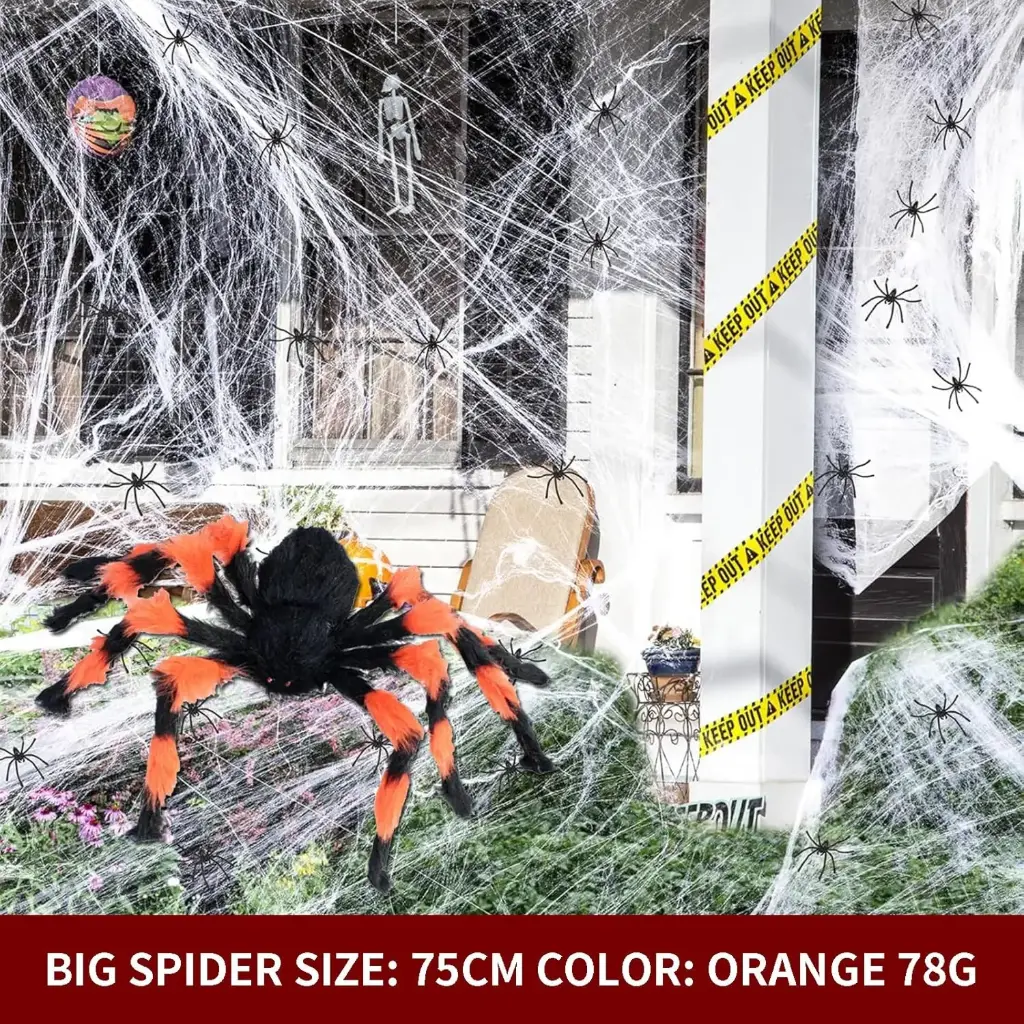 Super Stretch Spider-Web w/1Hairy Spider & 100 Mini Plastic Spiders