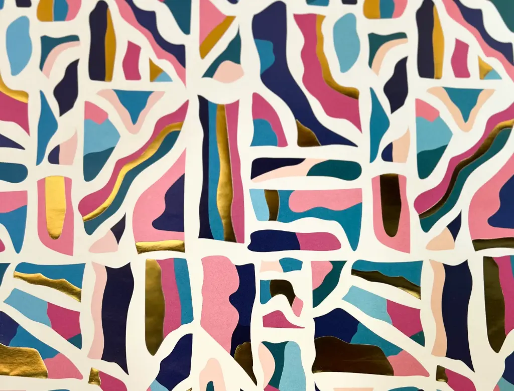 Wrapping Sheet (26x19) Inches- Abstract Colorful Mosaic Gold Accents