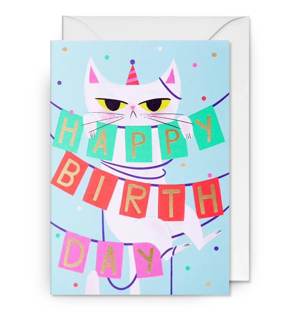Happy Birthday Banner Cat Greeting Card