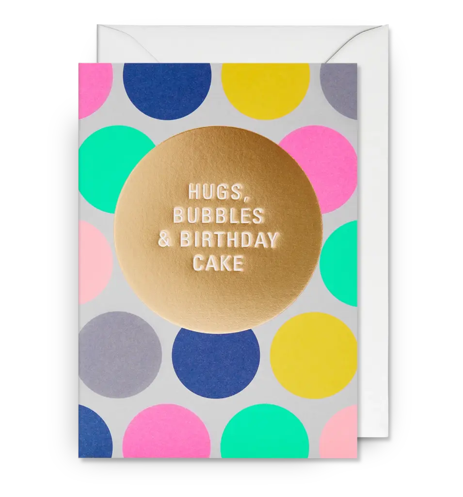 Hugs, Bubbles & Cake Birthday Card