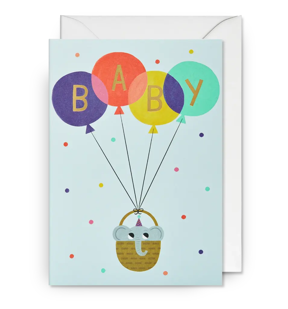 Elephant with Balloons New Baby Greeting Card