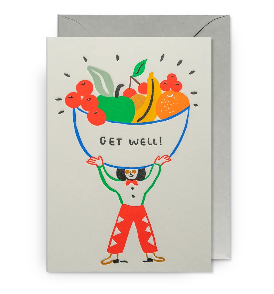 كرت شفاء - سلة فاكهة مرسومة