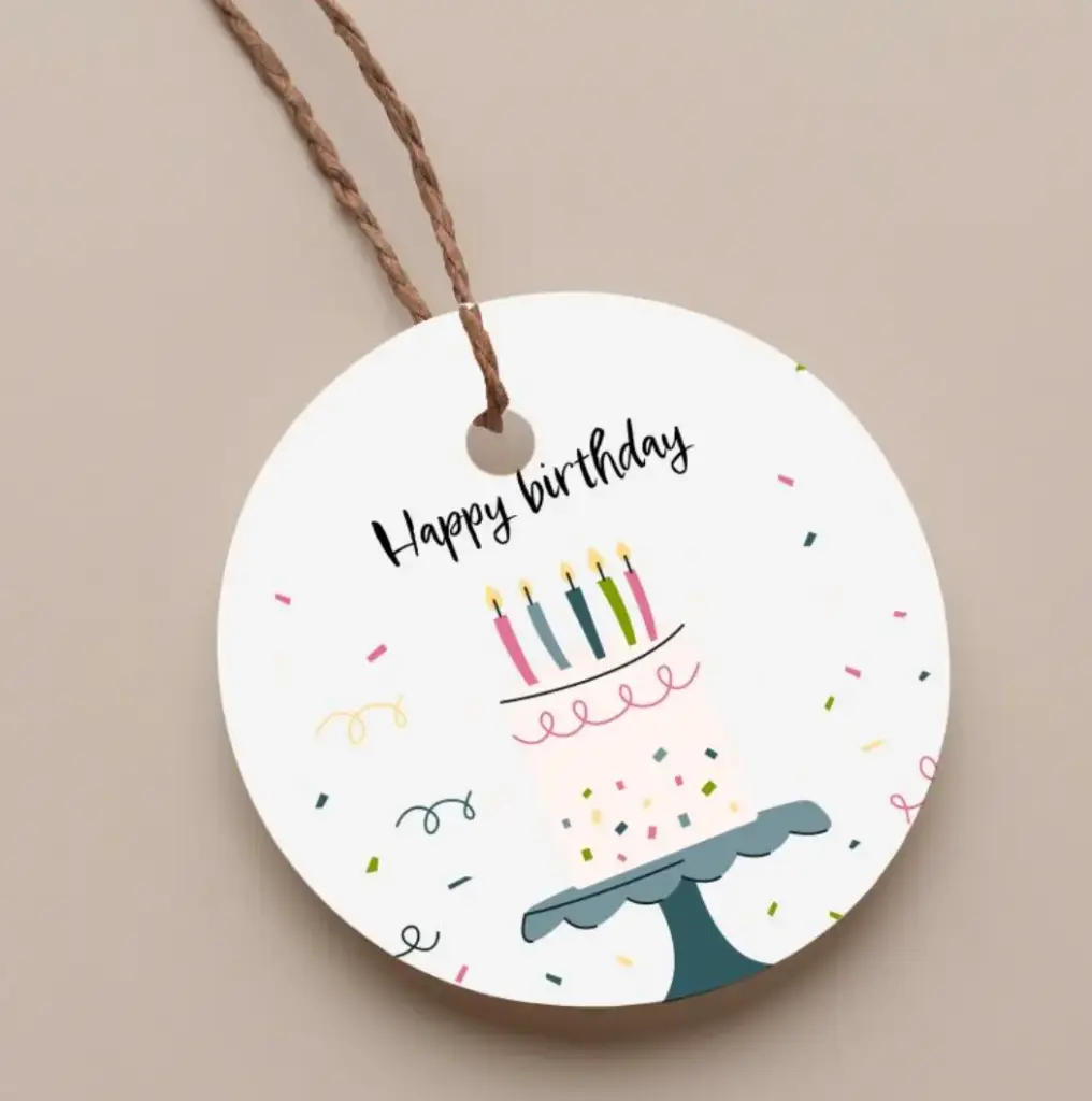 Round Gift Tag - Happy Birthday Cake 5 cm