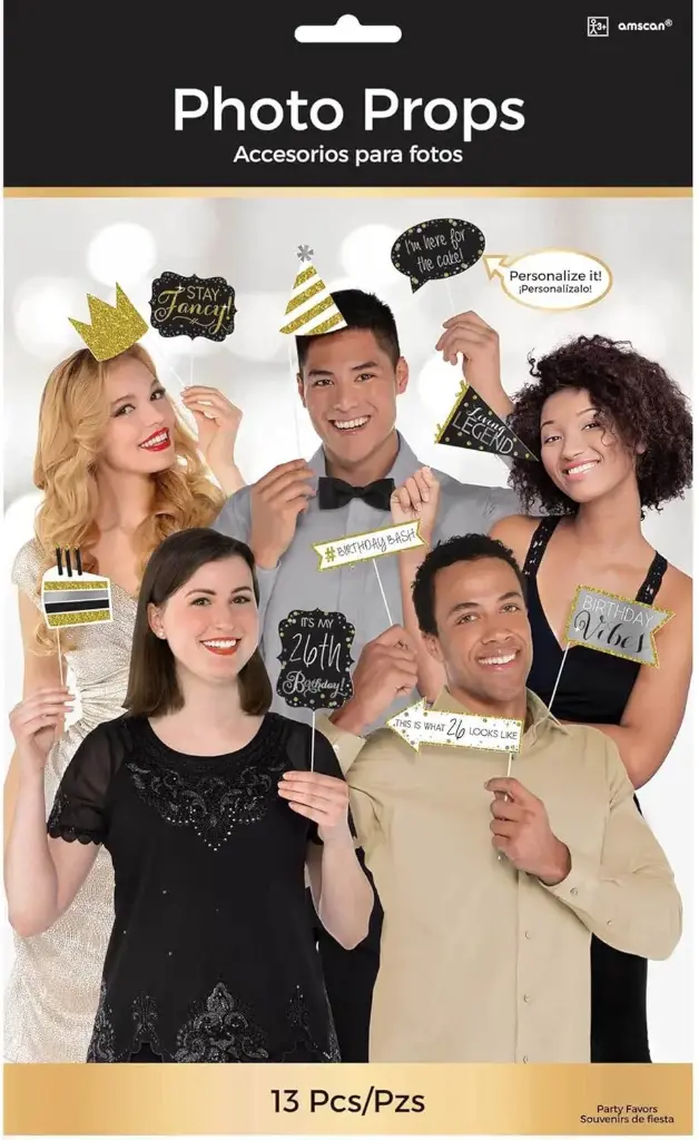Gold Sparkling Celebration Add an Age Photo Props Kit 13 pcs