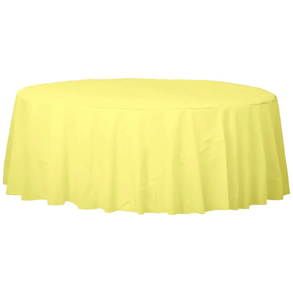 84" Round Plastic Table Cover - Light Yellow 