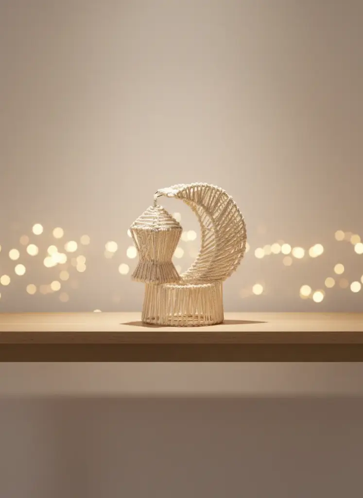 Macramé Ramadan Crescent Moon with Lantern – 40 CM