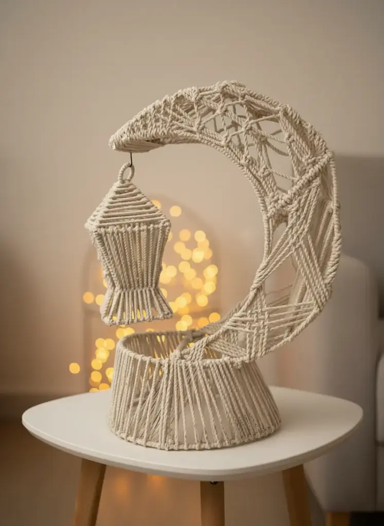 Macramé Ramadan Crescent Moon with Lantern – 60 CM