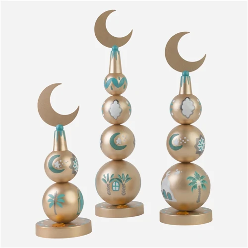 Ramadan Centerpiece Set of 3 – Hand‑Painted Champagne