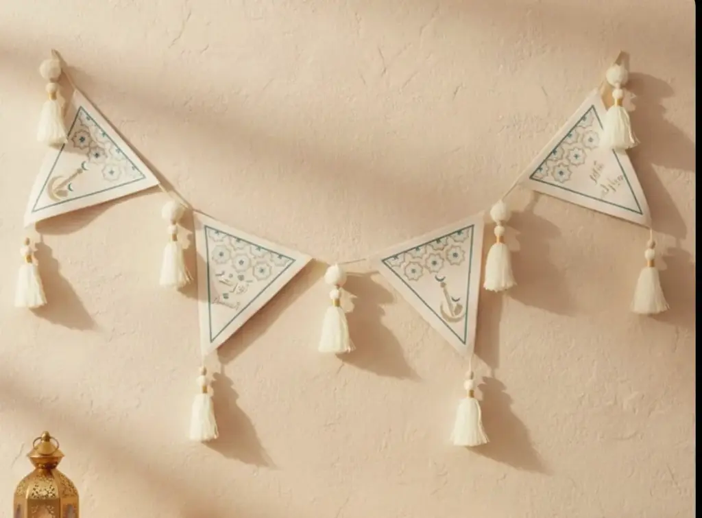 Ramadan Hanging Rope Decor – Arabic Triangle Sage Mix 40cmX3m