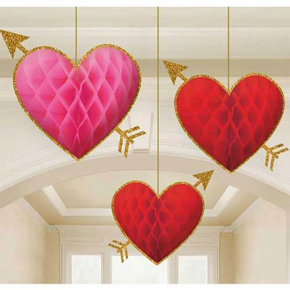 Red Heart Honeycomb Decoration 3 pcs