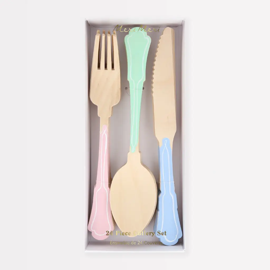 Meri Meri Elegant Mixed Colour Wooden Cutlery Set (Pack of 24)