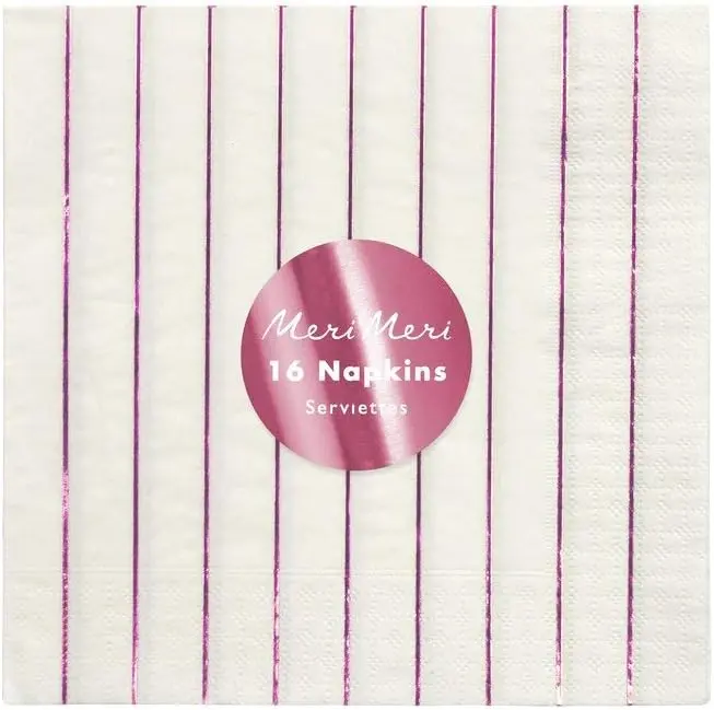 Meri Meri Metallic Pink Striped Large Napkins (Pack of 16)