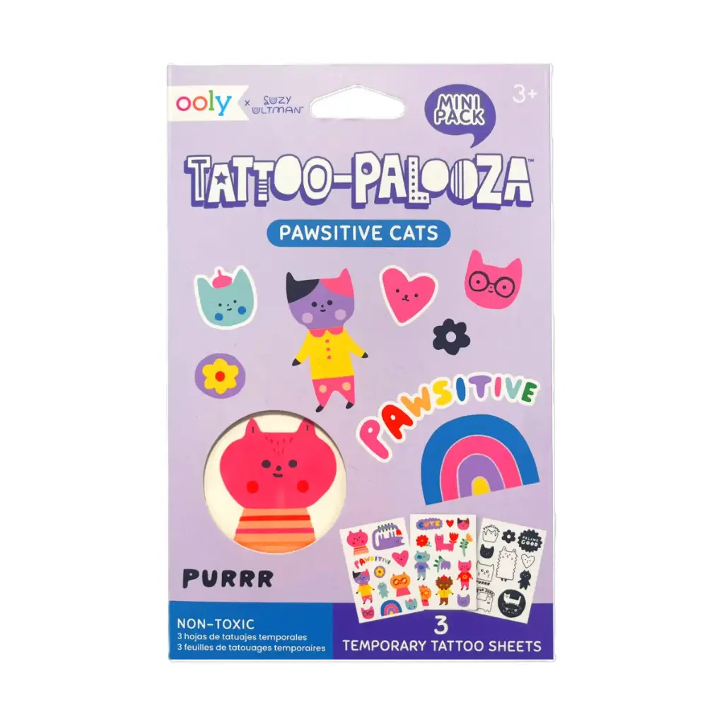 Tattoo Palooza X Suzy: Mini Temporary Tattoos - Pawsitive Cats (3 Sheet Set)