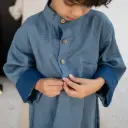 ثوب أولاد كتان فاخر - أزرق بحري