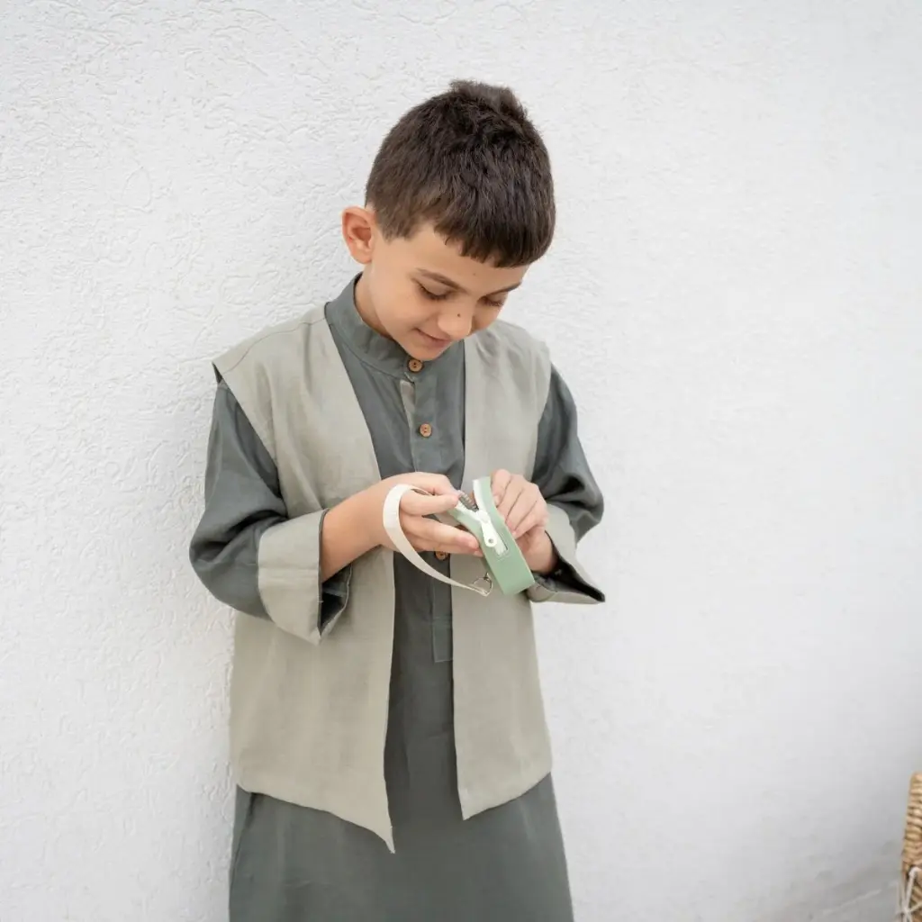 Premium Linen Boys Vest - Mint Green