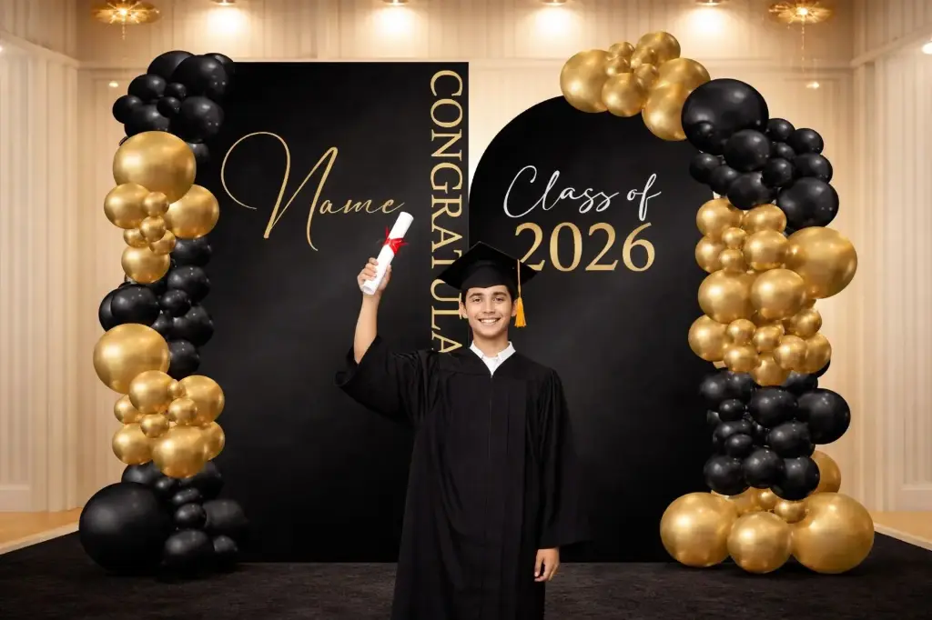Grand Graduation Backdrops with Balloon Garland