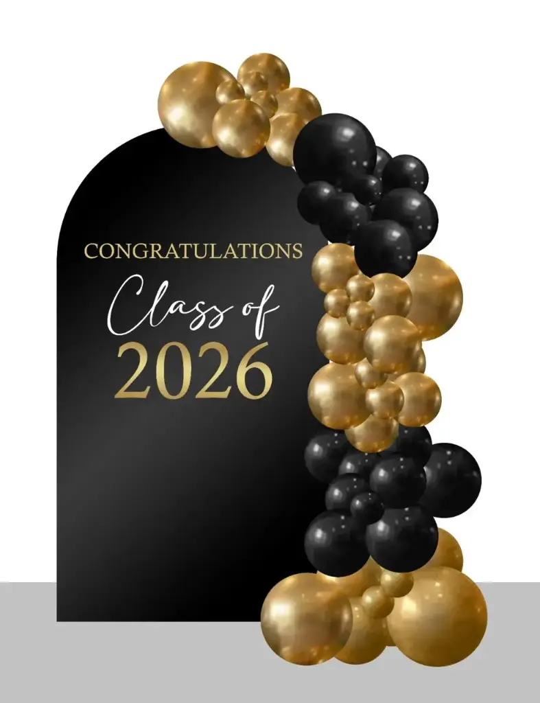 Graduation backdrop with balloon garlands