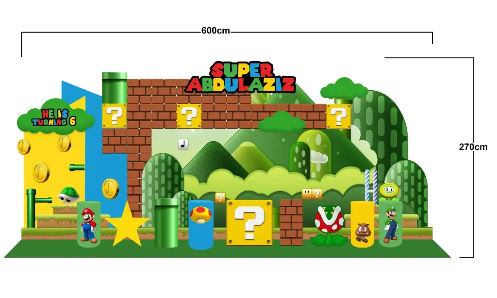 Premium Super Mario Theme Setup  600 × 270 cm